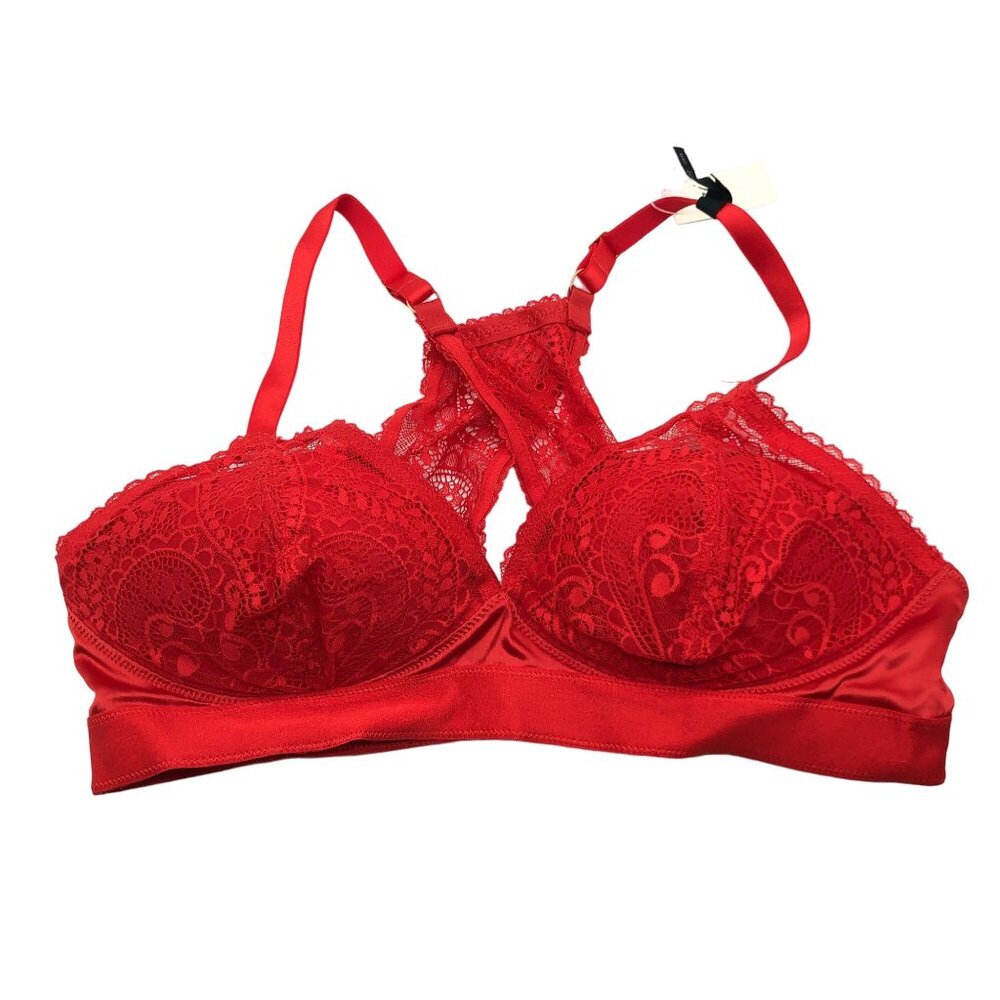 Aerie Lace Wireless Bra Real Power Push Up Paisley Red 36D